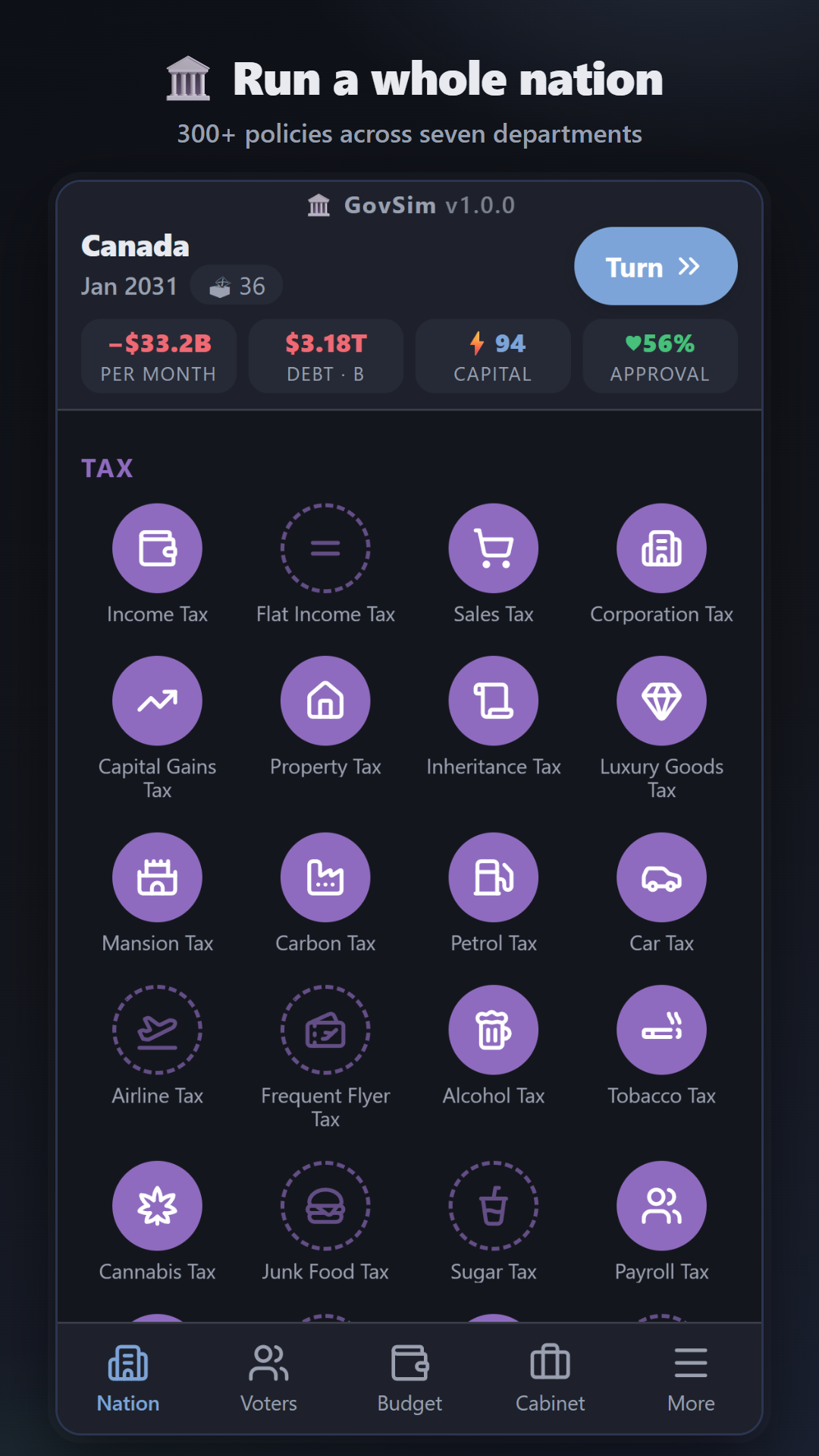 Nation dashboard — policies and the monthly digest
